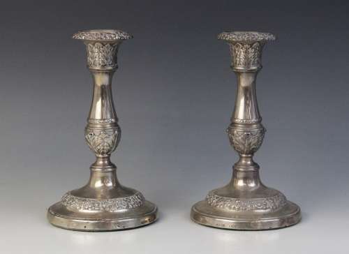 A pair of George IV silver candlesticks, John & Thomas S...