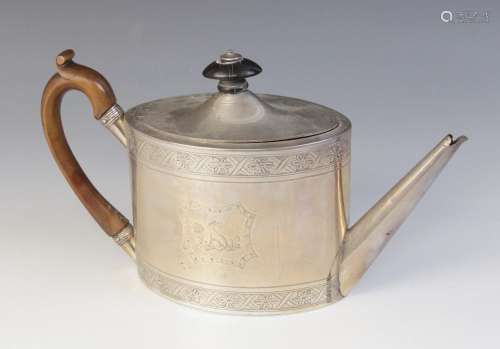 A George III silver teapot, Henry Chawner, London 1792, of o...