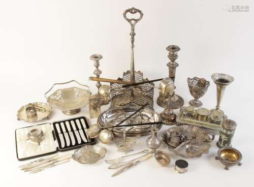 A large selection of silver coloured and silver plated wares...