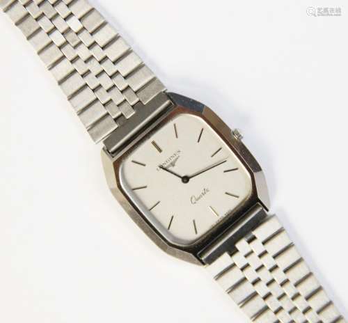 * A Longines Quartz wristwatch, the stainless steel rectangu...