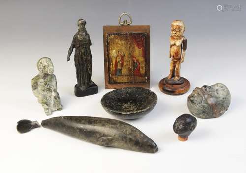 A selection of carvings and objects of virtue, to include a ...