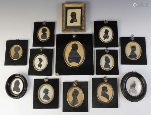 A collection of twelve portrait silhouette miniatures, 19th ...