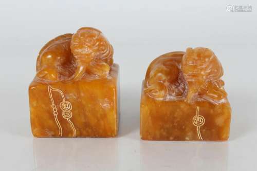 Pair of Chinese Soapstone Fortune Seals