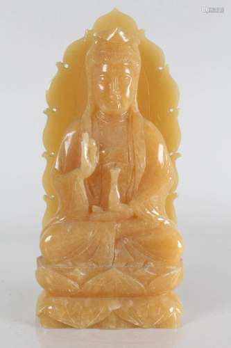 A Chinese Guanyin Fortune Yellow Jade-curving Buddha