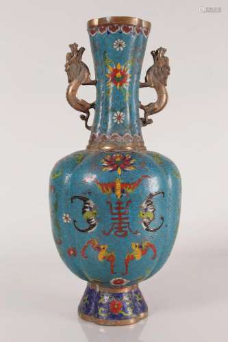 A Chinese Duo-handled Bat-framing Cloisonne Fortune