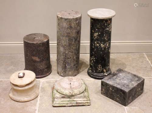 Three assorted marble pedestals, the tallest 84cm high, a st...