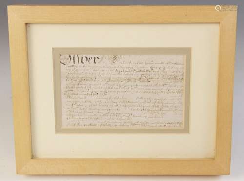 OLIVER CROMWELL INTEREST: A hand-written document written in...