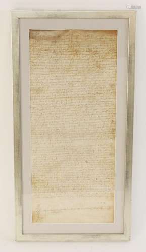 An document on vellum, probably late 14th century, densely w...