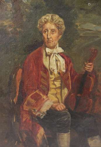 English school (19th century), Portrait of a seated violinis...