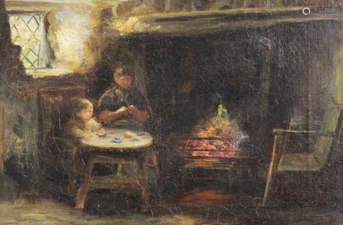 English school (19th century), A cottage kitchen scene, Oil ...