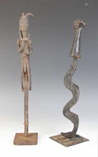 * A Dogon (Mali) altar type figural staff, Cameroon or Niger...