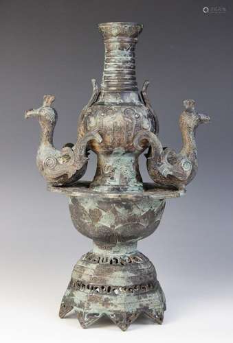 * A Chinese archaic bronze vessel, 20th century, of baluster...