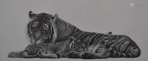 Gary Hodges (b1954) signed print Bengal Tigress and Cub, 29 ...