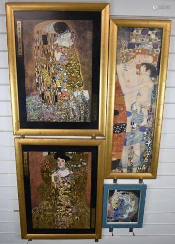 Four Gustav Klimt prints, the largest approximately 69 x 49c...
