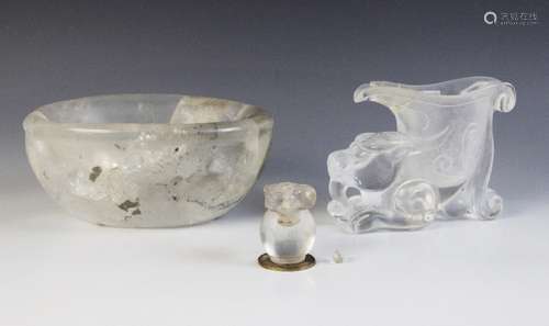 A Chinese carved rock crystal libation cup, realistically ca...