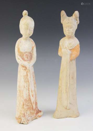 Two Chinese pottery figures of female courtesans, possibly S...