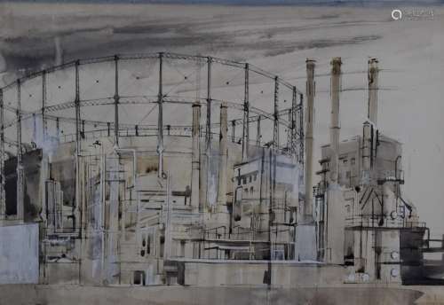 Edna Lumb (1931-1992) ink and gouache study Gas Works, Leeds...