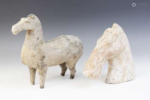 A Chinese pottery model of a horse?s head, possibly Han dyna...