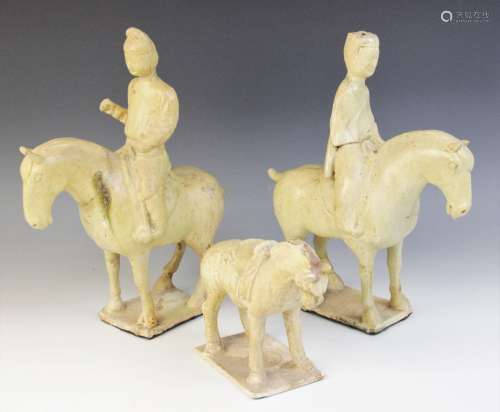 Two Chinese straw-glazed equestrian groups, possibly Sui dyn...