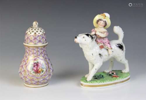 * A Derby figural group naturalistically modelled as a young...