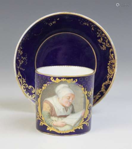 A Sevres porcelain cup and saucer, 18th century, the straigh...