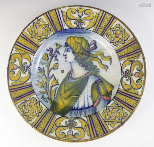 An Italian majolica charger, 19th century, decorated in typi...