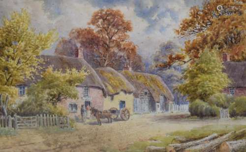 Sydney M Broad (1853-1942) watercolour landscape village sce...