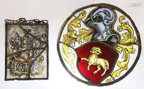 A selection of continental heraldic stained and painted glas...