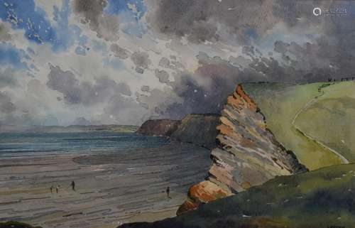 Edward Loxton Knight (1905-1993) coastal cliff landscape wit...