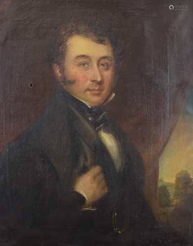 19thC oil on canvas portrait of a gentleman in formal dress ...