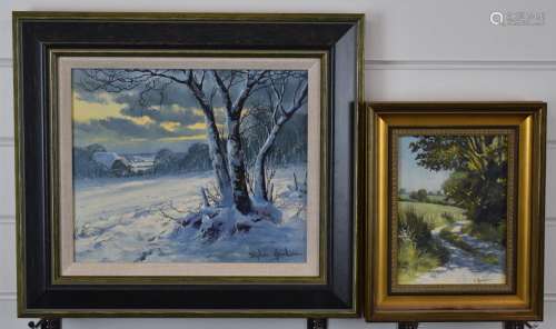 Two Stephen Hawkins oil paintings, one A Downland Track- Sus...