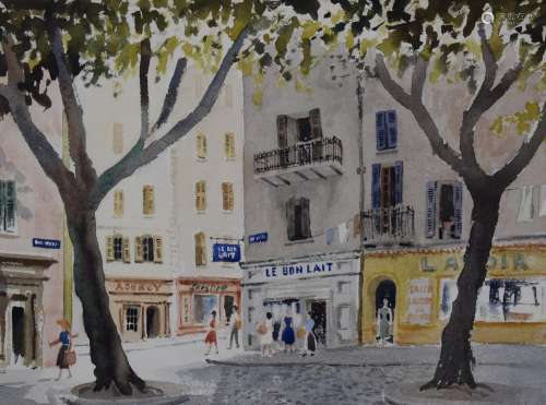 Sidney G Ferris (b1902) watercolour Antibes French street sc...