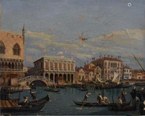 Amedeo Giunti oil on canvas Venetian scene with gondalas on ...