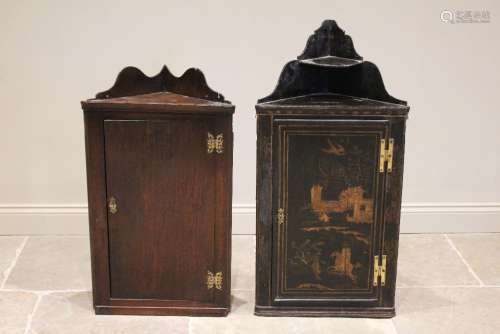 A 19th century black lacquer chinoiserie hanging corner wall...