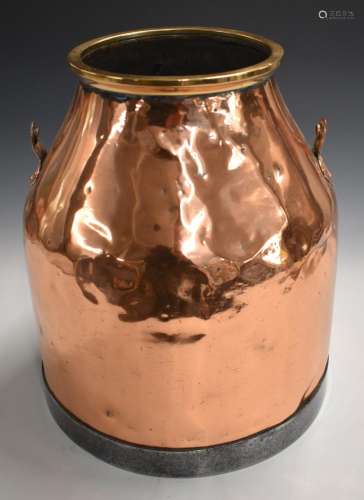 Vintage metal-bound copper milk churn, H37 x D31cm
