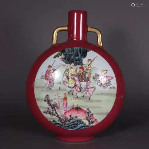 Qing Dynasty Qianlong Period Red Glaze Famille Rose Porcelai...