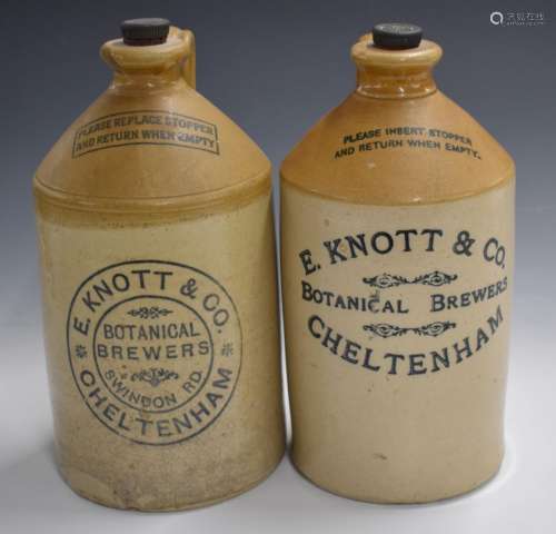 Two E Knott Cheltenham interest vintage stoneware flagons, h...