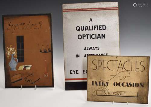 Three vintage card opticians shop display advertising boards...