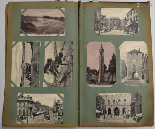 Approximately 260 postcards in an Edwardian album including ...