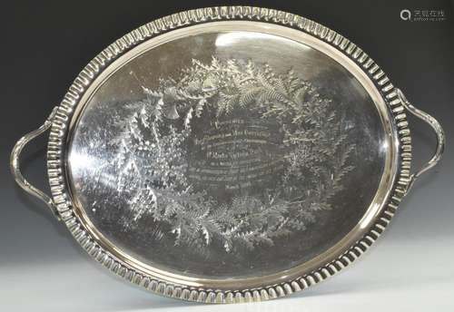 Suffragette interest - a silver plated twin handled tray wit...