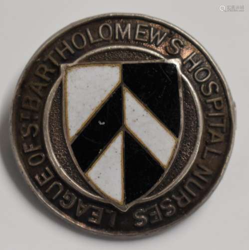 Saint Bartholomews Hospital silver and enamel nurses badge, ...