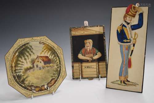 Three Victorian cut paper or card games or animated figures,...