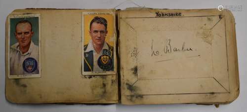 Vintage autograph album of cricket stars including Len Hutto...