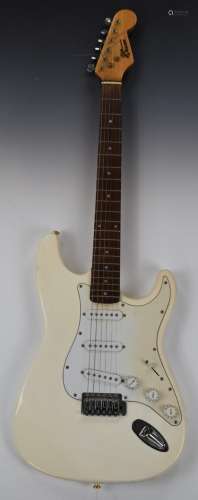 Jim Deacon Stratocaster style electric guitar in white lacqu...