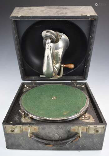 Decca 1930s wind up portable gramophone in black rexine cove...
