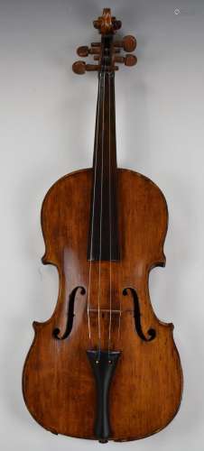 Unnamed late 19thC violin with 35.5cm one piece flame back a...