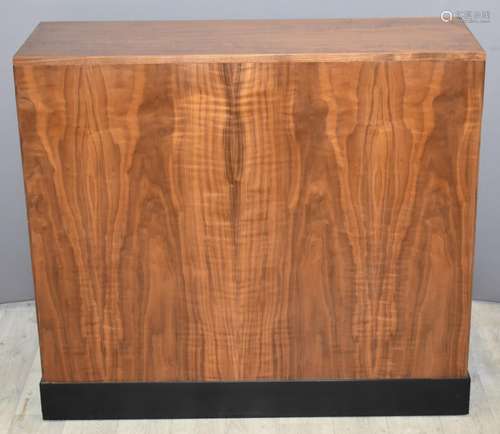 Contemporary walnut plinth with ebonised stepped base, W98 x...