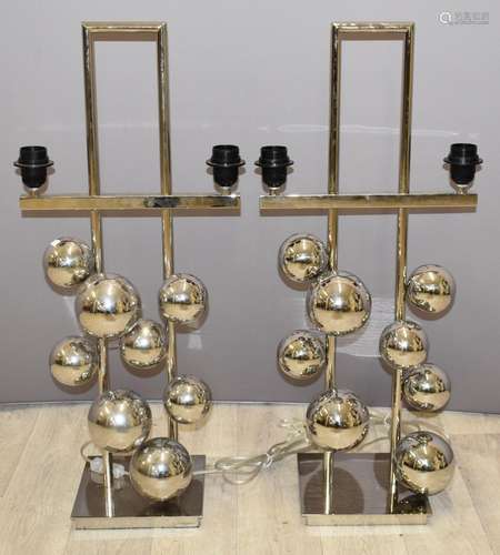 A pair of designer chrome bubble lamp bases, H75cm