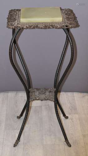 Onyx or marble inset cast metal jardinière stand, 37 x 37 x ...