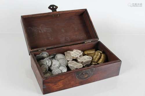 A Chinese Coin-filled Fortune Wooden Box